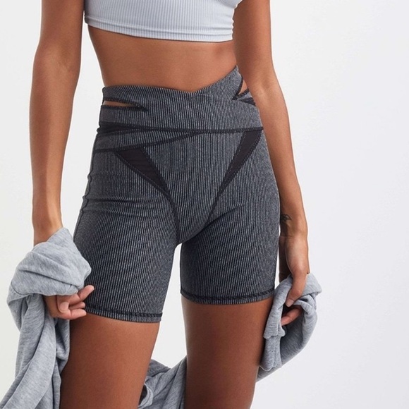 For Love and Lemons mesh grey striped biker short - Picture 1 of 4